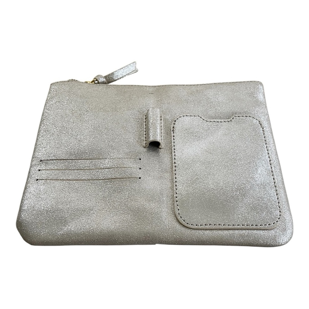 Anthropologie Silver Glitter Metallic Pouch Bag.